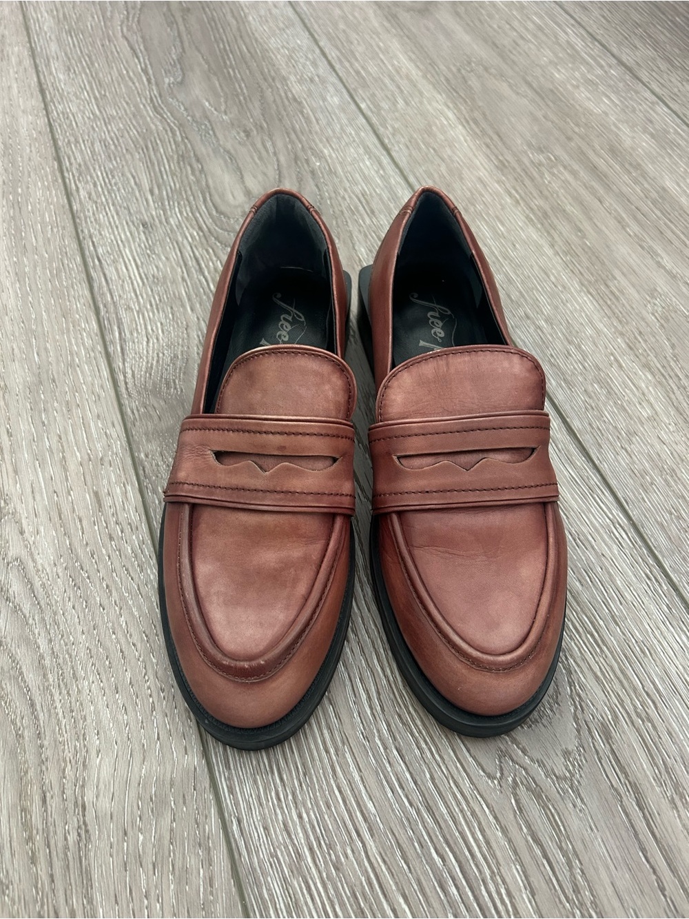 Free People Lennox Leather Penny Loafers in Mahogany Brown-  Size 36/6